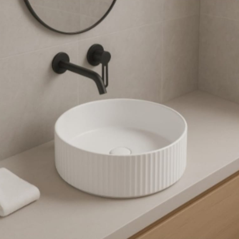 White Grooved Countertop Basin